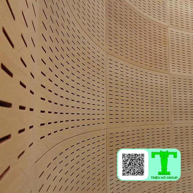 Tường cong gỗ tiêu âm đục lỗ